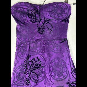 GUESS BLACK LABEL Purple Silk Strapless Dress w Velvet Design Junior Sz 3
